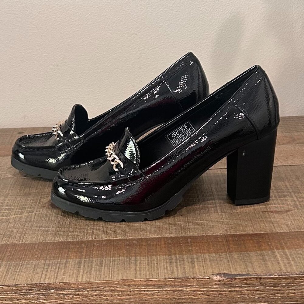 Jones New York Cyrena Black Patent Leather Block Heel Shoes - Picture 4 of 10